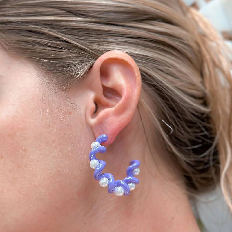 Trending Jewelry Now Available At Exclusive Prices Color Coated Pearl Coil Hoop Earrings - Purple Trending Jewelry Now Available At Exclusive Prices Color Coated Pearl Coil Hoop Earrings - Purple