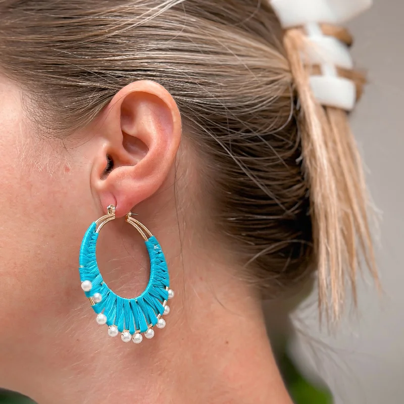 Best Jewelry Deals – Shop Premium Pieces At Great Prices Bright Turquoise Raffia Pearl Hoop Earrings