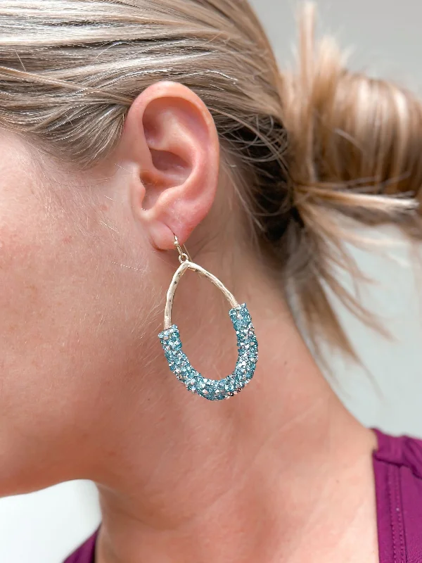 Affordable Glamour – Premium Jewelry For Less Crystal Encrusted Gold Teardrop Dangle Earrings - Blue