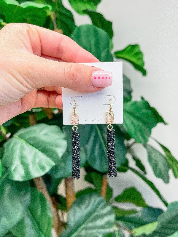 Discounted Luxury Jewelry – Shine Without The Splurge Crystal Encrusted Straight Dangle Earrings - Black