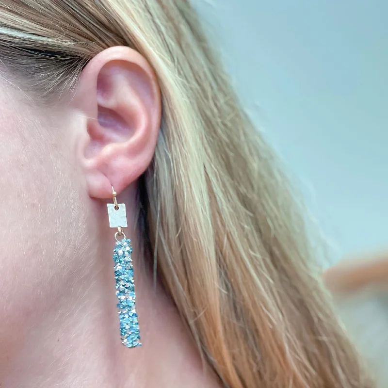 Buy More, Save More On Stunning Jewelry Designs Crystal Encrusted Straight Dangle Earrings - Blue