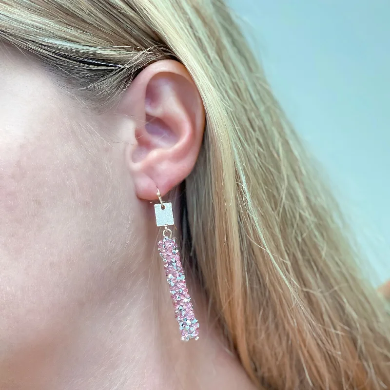 Premium Jewelry At Special Low Prices For A Limited Time Crystal Encrusted Straight Dangle Earrings - Pink