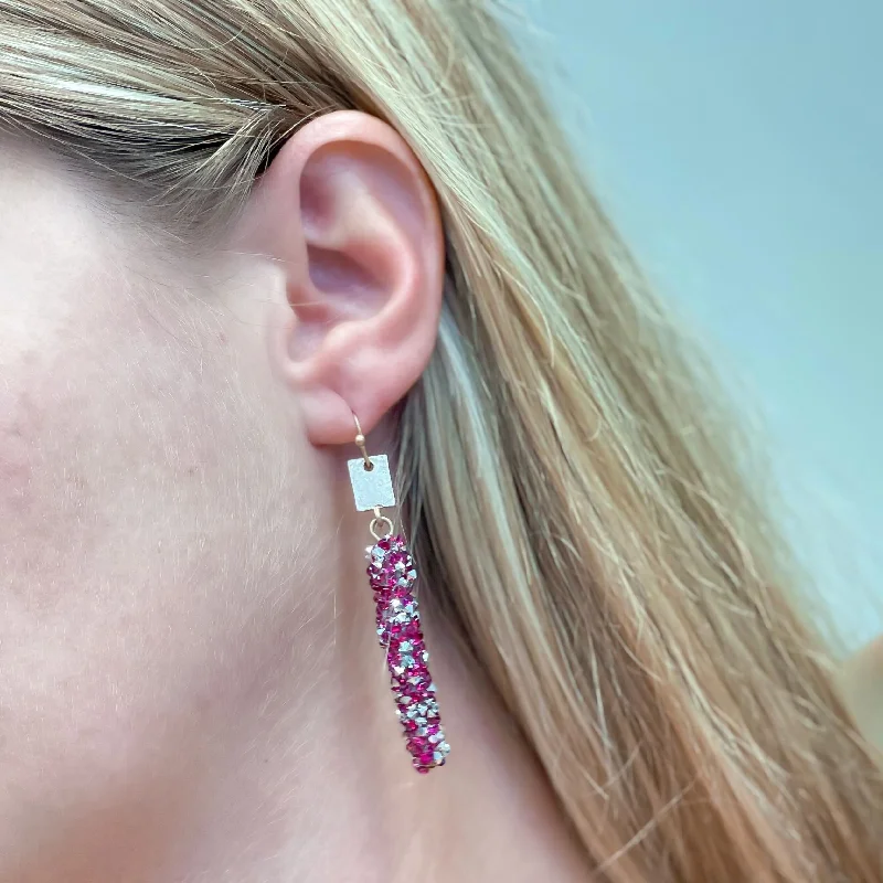 Modern Jewelry At Exclusive Discounts – Shop Today Crystal Encrusted Straight Dangle Earrings - Fuchsia
