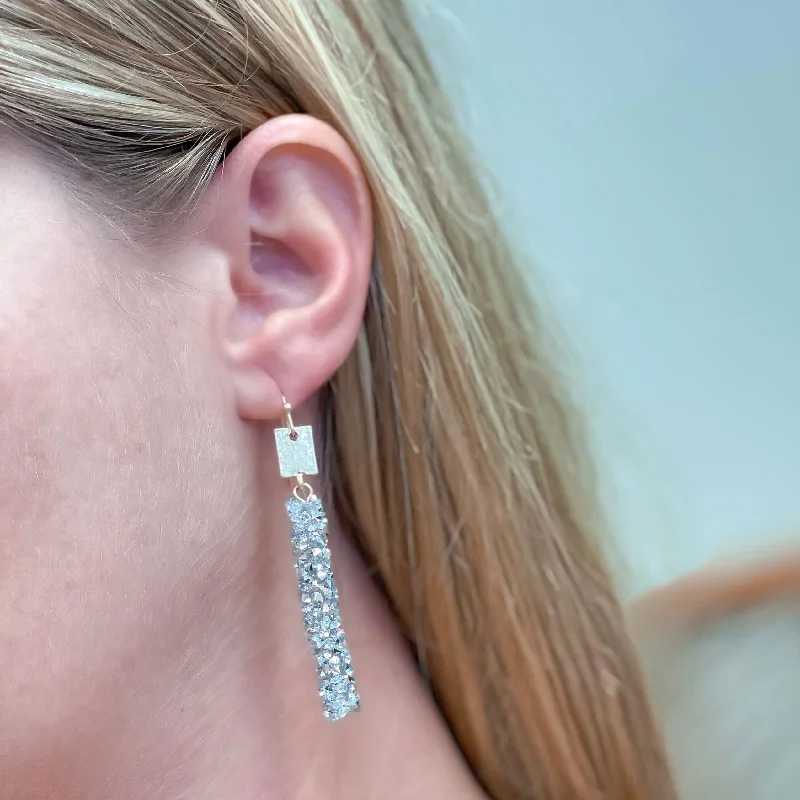 Holiday Jewelry Sale – Perfect Gifts At The Best Prices Crystal Encrusted Straight Dangle Earrings - Silver