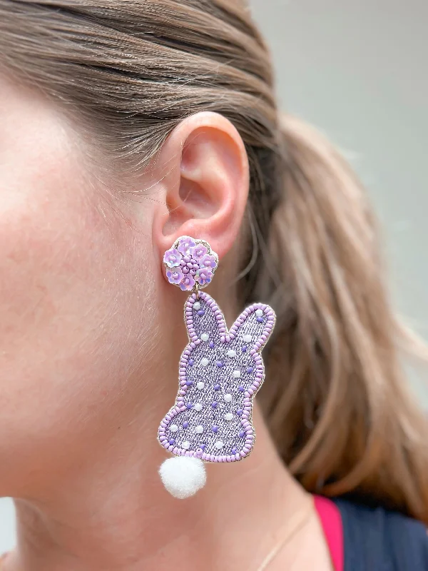 Versatile Layering Jewelry For Effortless Chic Easter Bunny Beaded Dangle Earrings - Purple