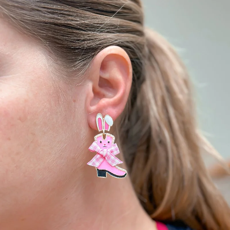 Special Offers On Handcrafted And Designer Jewelry Enamel Bunny Boot Dangle Earrings - Pink