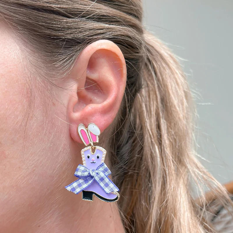 Exclusive Online Discounts On Stylish Jewelry Enamel Bunny Boot Dangle Earrings - Purple