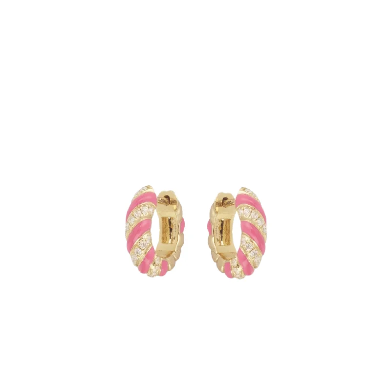 Modern Jewelry At Exclusive Discounts – Shop Today Enamel & Diamond Twisted Candy Hoop Earrings