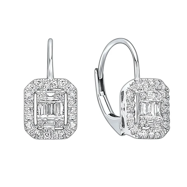 Shop Dazzling Jewelry With Special Promotional Discounts Diamond Rectangular Halo Earrings in 14k White Gold (1/5ctw)