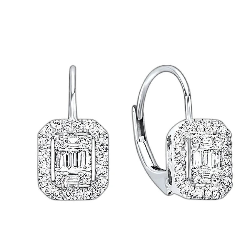 Jewelry Clearance Sale – Final Reductions 14KT Diamond Baguette Earring with Halo