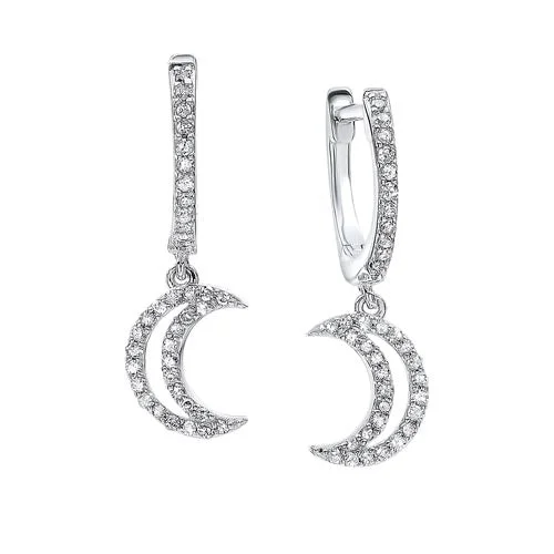 Premium Jewelry At Special Low Prices For A Limited Time Crescent Diamond Drop Earrings in 14K White Gold (1/4 ct. tw.)
