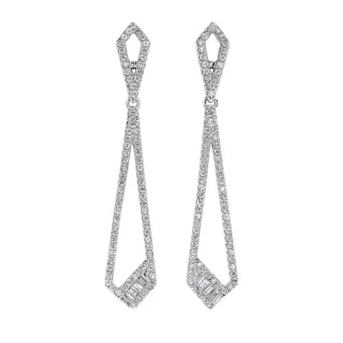 Handcrafted Jewelry Sale – Unique Designs At Low Prices Diamond Modern Geometric Dangle Earrings in 14k White Gold (¾ ctw)