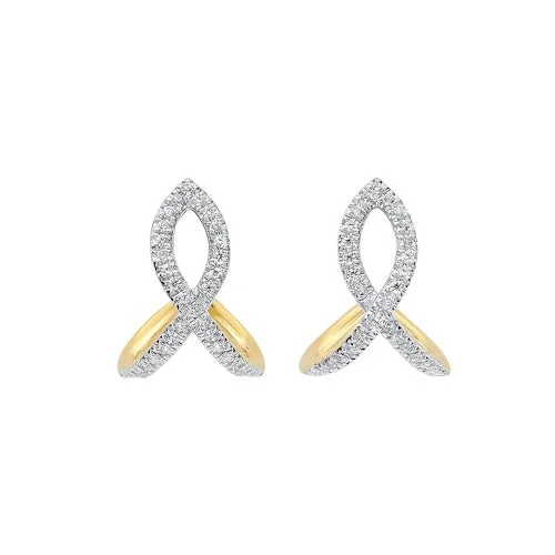 Luxury Jewelry Sale – Sparkle For Less Diamond Ribbon Earrings In 14K Yellow Gold (1/6 Ct. Tw.)