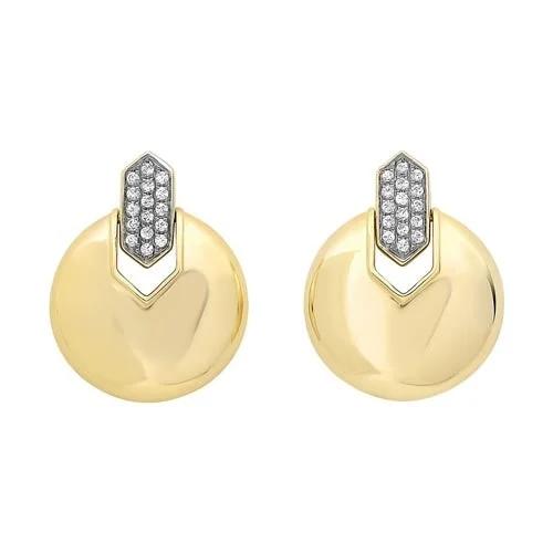 Seasonal Jewelry Deals – Elevate Your Style Diamond Button Dangle Earrings in Yellow Gold (1/10ctw)