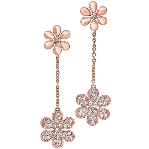 Exclusive Jewelry Sale – Shine For Less Diamond Double Daisy Flower Dangle Earrings in Gold (¼ ctw)