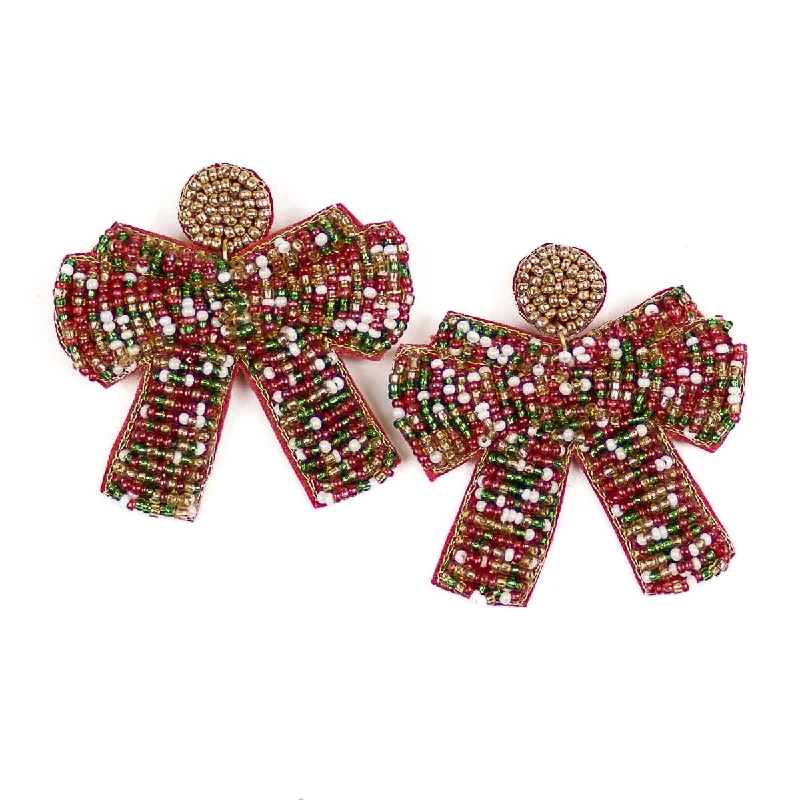 Handcrafted Jewelry Sale – Unique Designs At Low Prices Christmas Bow Beaded Earrings Handcrafted Jewelry Sale – Unique Designs At Low Prices Christmas Bow Beaded Earrings