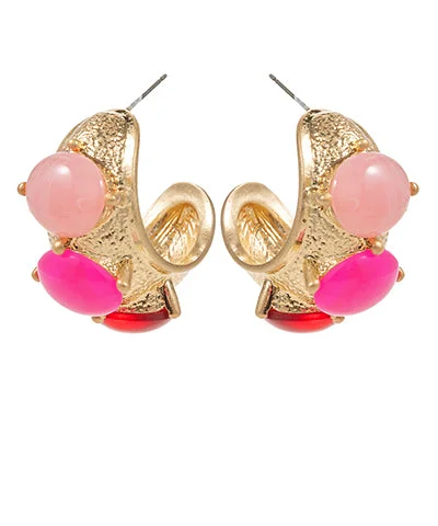 Shop Modern Jewelry Collections With Exclusive Discounts Fuchsia & Gold Stone Dome Shape Textured Hoops