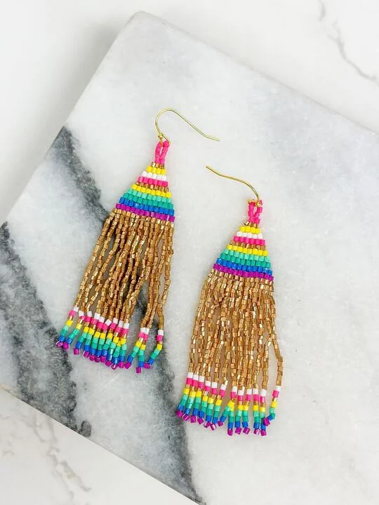 Glamorous Jewelry, Glamorous Deals – Shop Now Golden Rainbow Fringe Dangle Earrings