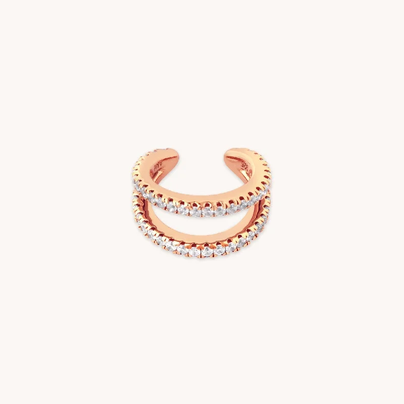 Premium Diamond Jewelry For Unforgettable Moments Illusion Double Crystal Ear Cuff in Rose Gold