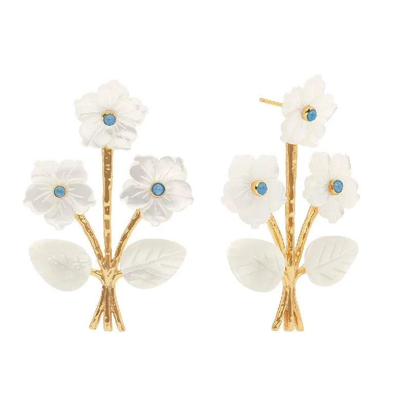 Delicate Crystal Jewelry For Sophisticated Charm Mermaid Garden Convertible Bouquet Post Earrings - MOP/Ocean Jade