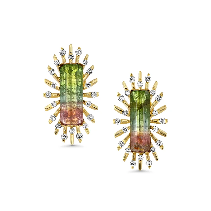 Discounted Jewelry For A Glamorous Look One of a Kind Watermelon Tourmaline & Diamond Earrings Discounted Jewelry For A Glamorous Look One of a Kind Watermelon Tourmaline & Diamond Earrings