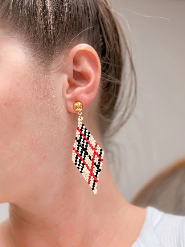 Shop Jewelry That Shines Without The High Price Beige Plaid Fringe Beaded Dangle Earrings