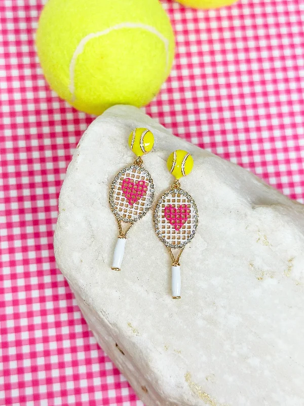 Shop Dazzling Jewelry At The Best Prices Pink Heart Tennis Racket Dangle Earrings
