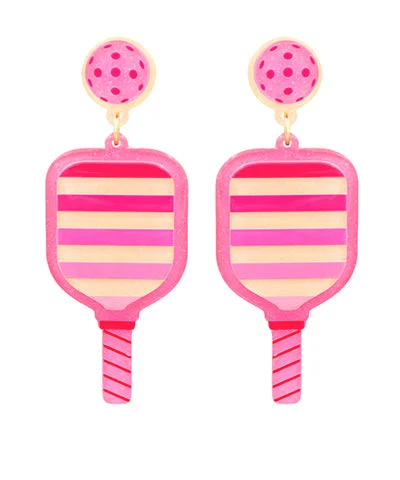 Your Dream Jewelry At Dream Prices – Shop Now Pink Stripe Pickleball Paddle Drop Earrings