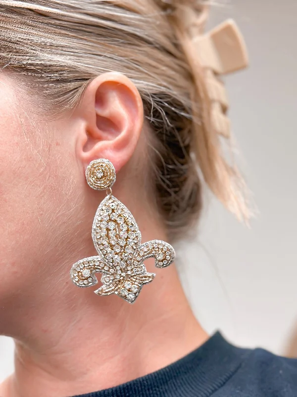 Exclusive Online Jewelry Sale – Don't Wait Rhinestone Fleur De Lis Statement Earrings