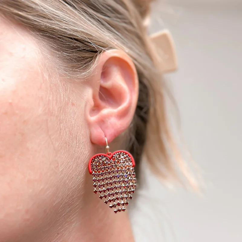 Jewelry Flash Sale – Stylish Designs At Unbeatable Rates Rhinestone Heart Fringe Dangle Earrings - Red