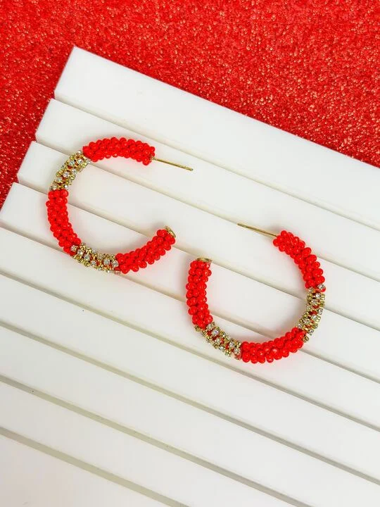 Elegant Jewelry, Affordable Luxury – Shop Now Seed Bead & Rhinestone Hoop Earrings - Red