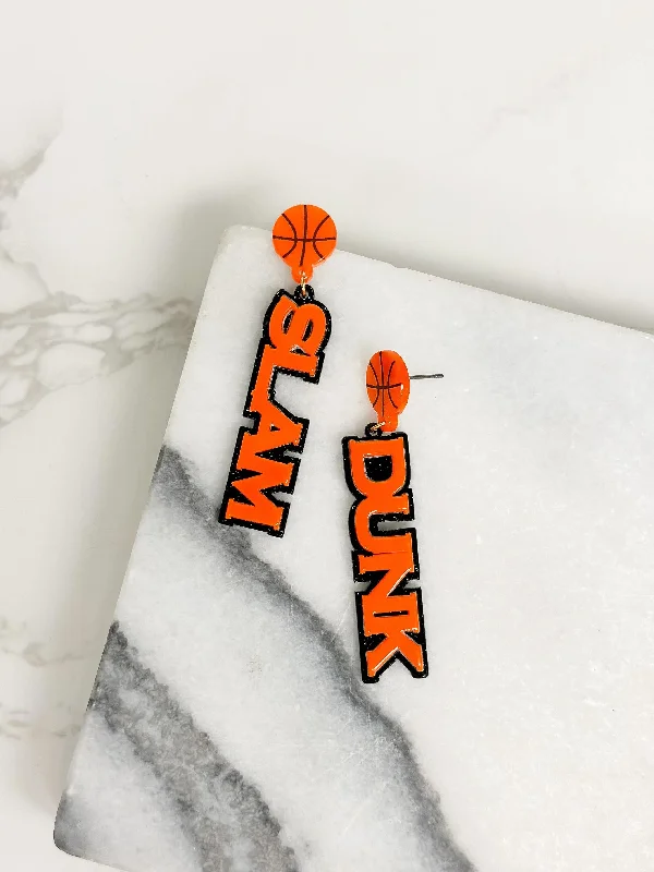 Affordable Luxury Jewelry – Style At A Great Price 'Slam Dunk' Statement Dangle Earrings - Orange & Black