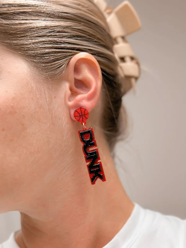 Seasonal Jewelry Clearance – Best Styles At The Lowest Prices 'Slam Dunk' Statement Dangle Earrings - Red & Black Glitter