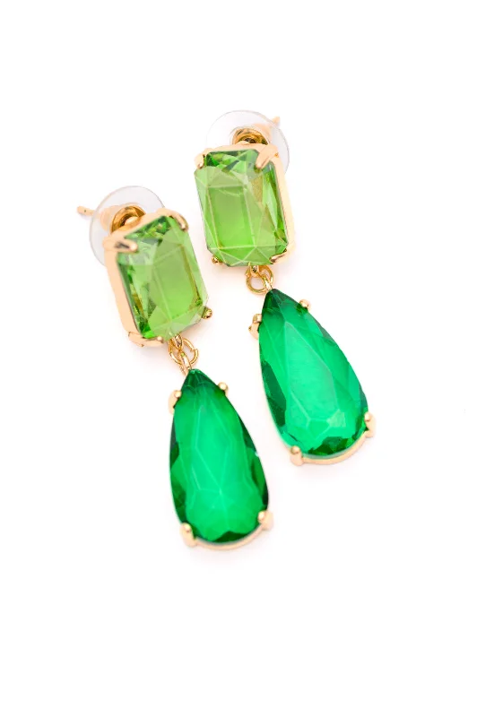 The Perfect Jewelry Piece At The Perfect Discount Sparkly Spirit Drop Crystal Earrings in Green (Ships in 1-2 Weeks)
