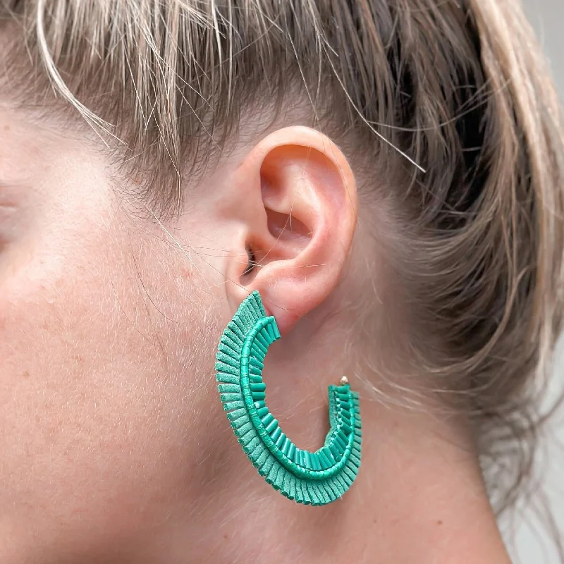 Versatile Layering Jewelry For Effortless Chic Suede Fringe Beaded Hoop Earrings - Green