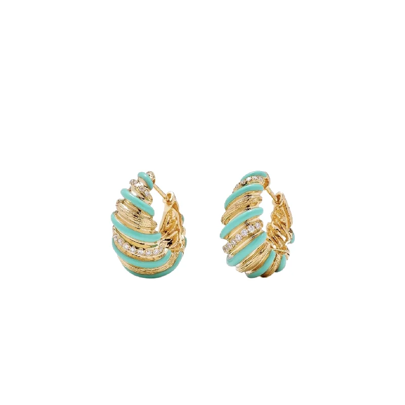 Flash Sale On Stunning Jewelry – Don't Miss Out Tapered Enamel & Diamond Fluted Hoop Earrings