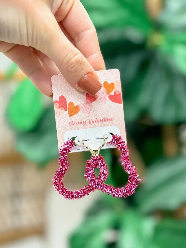 Fashion-Forward Jewelry At Exclusive Discounts Tinsel Heart Hoop Earrings - Pink
