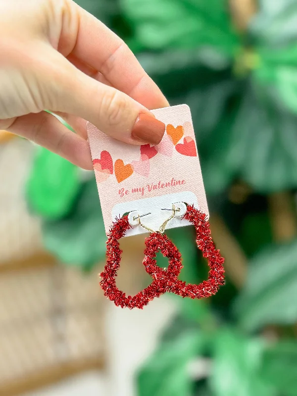 Discover Unique Jewelry With Special Limited-Time Offers Tinsel Heart Hoop Earrings - Red