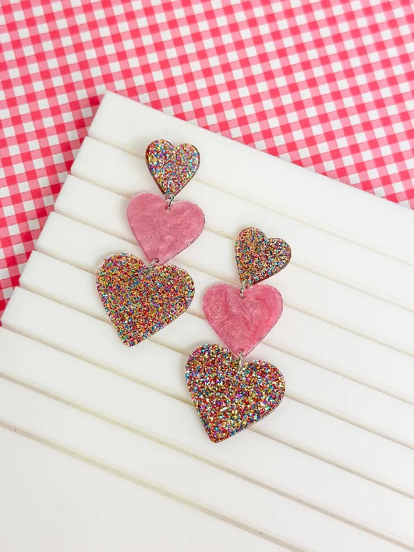 Timeless Beauty, Unbeatable Deals – Jewelry Sale On Triple Heart Glitter Dangle Earrings - Multi
