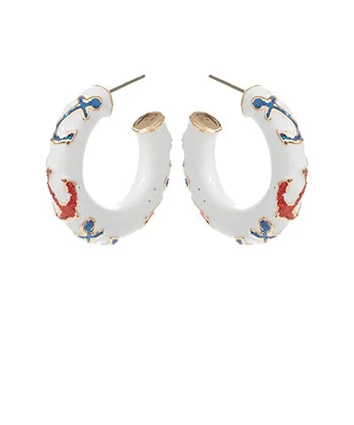Big Discounts On Elegant Jewelry Collections White Anchor Enamel Hoop Earrings