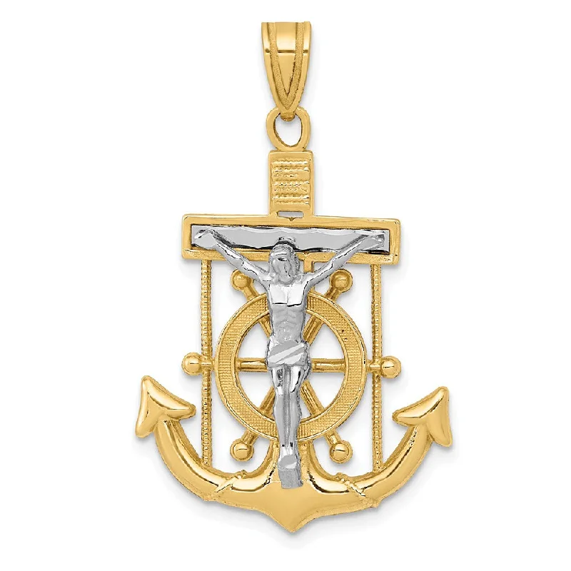 14k Two Tone Gold Diamond-cut Mariner's Crucifix Cross Pendant