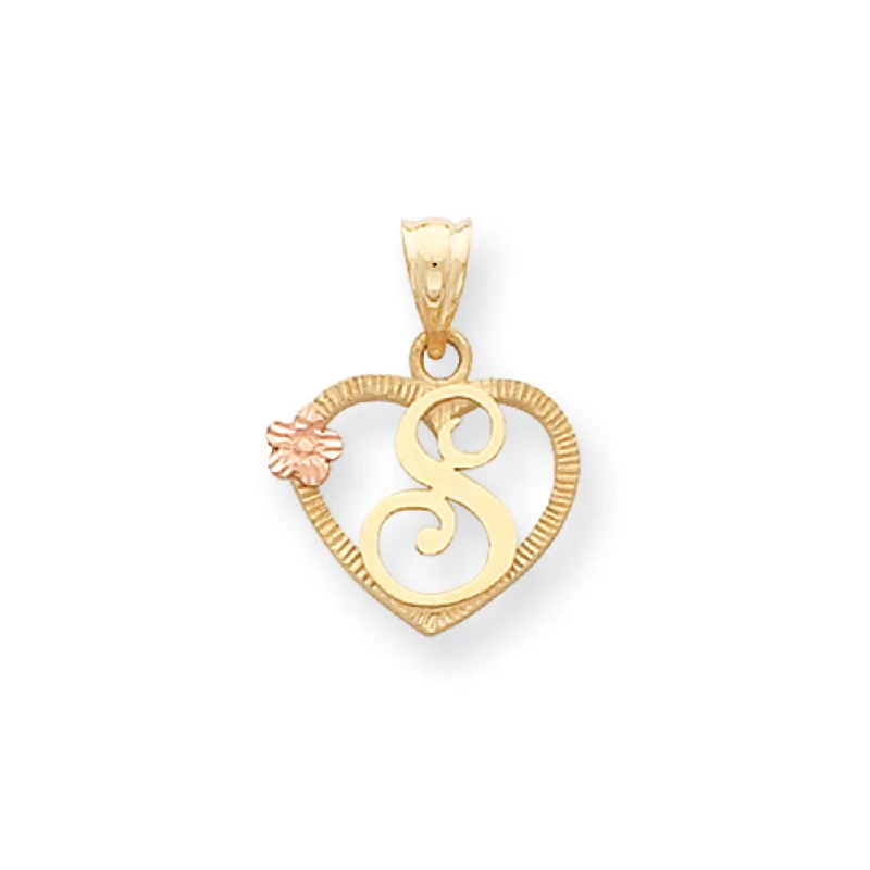 Seasonal Jewelry Sale – Upgrade Your Style Today 14k Two Tone Gold Grace Collection 15mm Heart Initial S Pendant