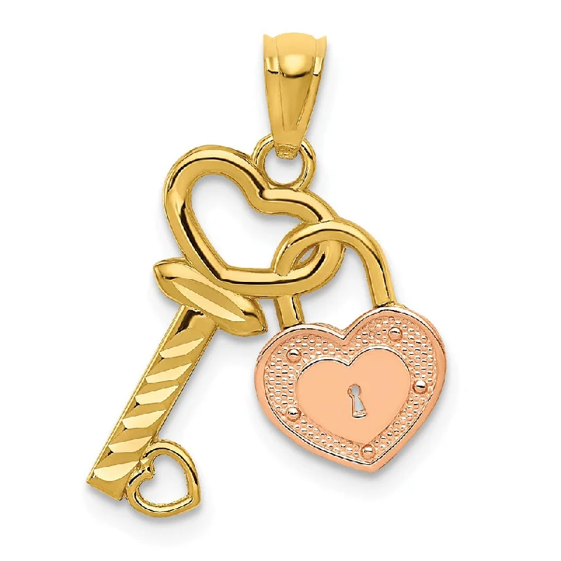 Once-A-Year Jewelry Deals – Shop Before They’Re Gone 14k Two Tone Gold Heart Lock and Key Pendant, 15mm