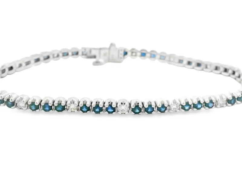 The Perfect Jewelry Piece At The Perfect Price 14K White Gold Blue Sapphire & Diamond Bracelet The Perfect Jewelry Piece At The Perfect Price 14K White Gold Blue Sapphire & Diamond Bracelet