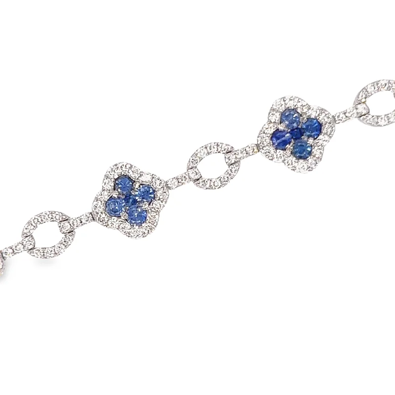 Premium Jewelry, Premium Discounts – Act Fast 14K White Gold Sapphire and Diamond Clover Bracelet Premium Jewelry, Premium Discounts – Act Fast 14K White Gold Sapphire and Diamond Clover Bracelet