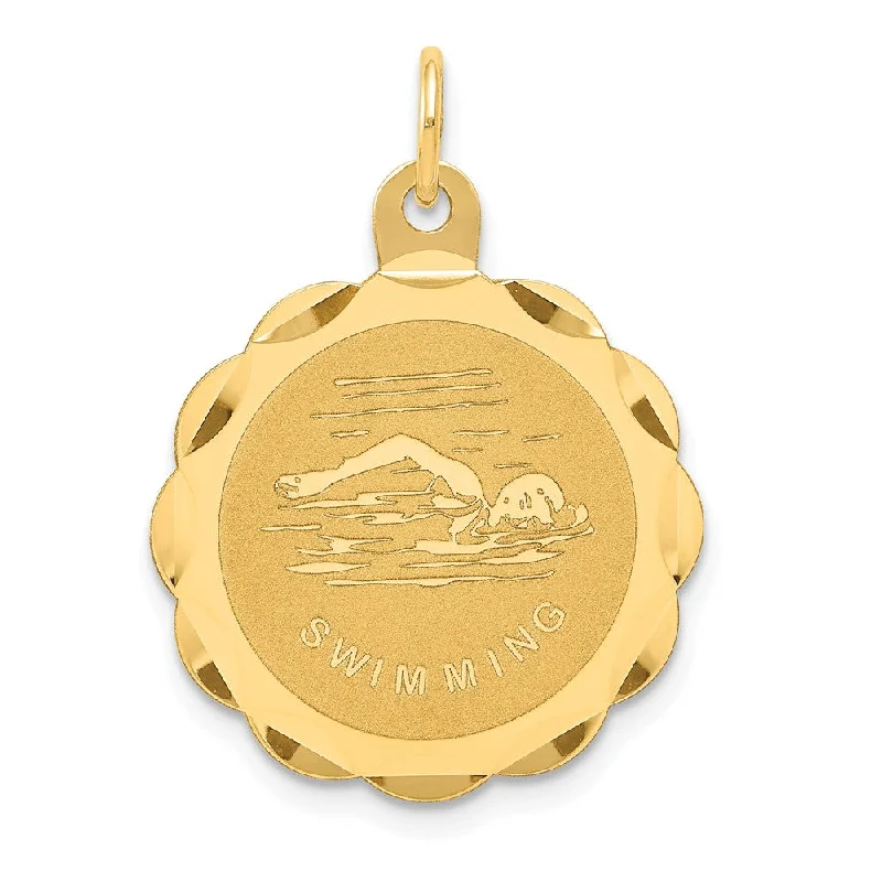 14k Yellow Gold 20mm Swimming Disc Pendant