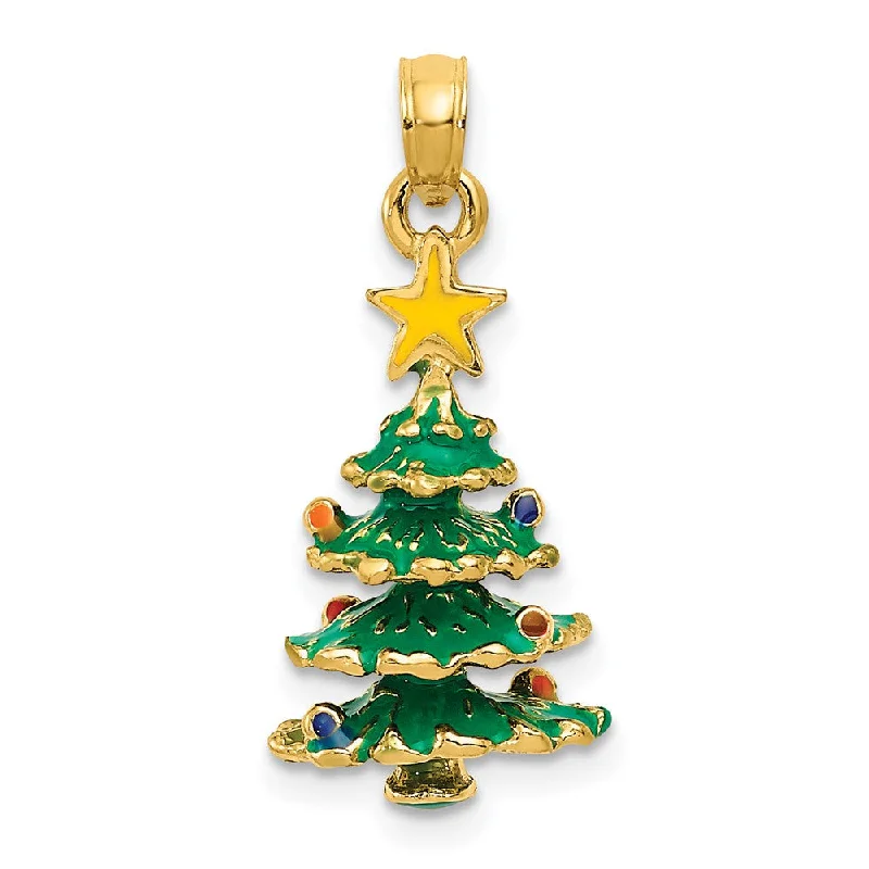 Holiday Jewelry Sale – Perfect Gifts At The Best Prices 14k Yellow Gold, 3D Enameled Christmas Tree Charm