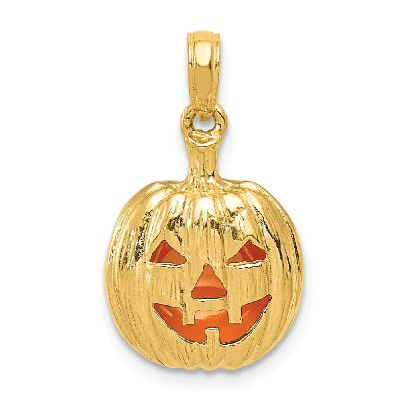 Delicate Crystal Jewelry For Sophisticated Charm 14k Yellow Gold and Enameled 3D Pumpkin Pendant, 13mm