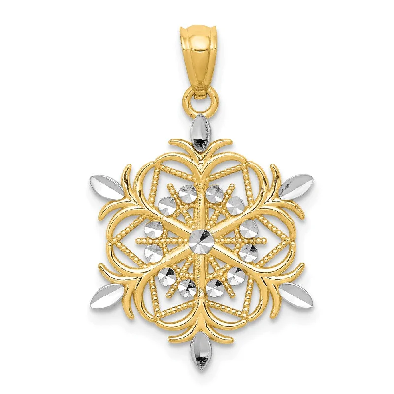 Seasonal Jewelry Deals – Elevate Your Style 14k Yellow Gold and Rhodium Snowflake Pendant