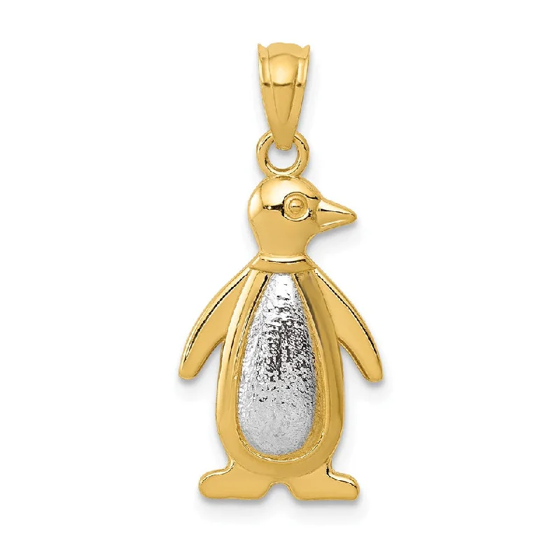 Elegant Rose Gold Jewelry For A Stylish Touch 14k Yellow Gold and White Gold Penguin Pendant, 11 x 25mm